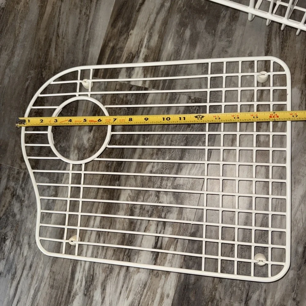 Curved Bottom basin Grid rack Kitchen Sink Set White Coated Metal Read Sizing